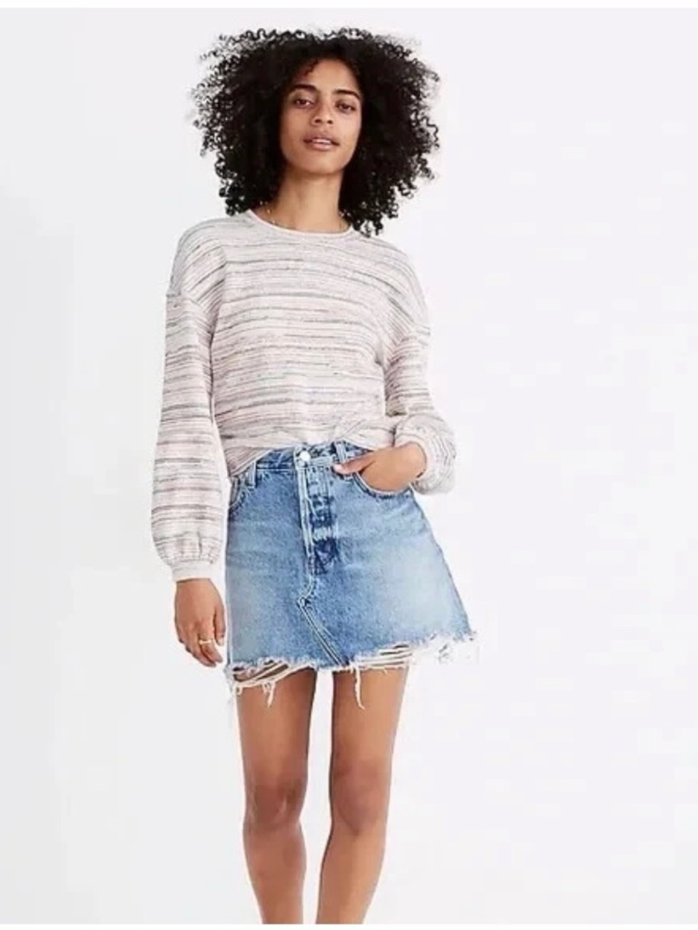 Madewell Cropped Pastel Stripe Crewneck Sweatshirt - Pink, Blue, Cream